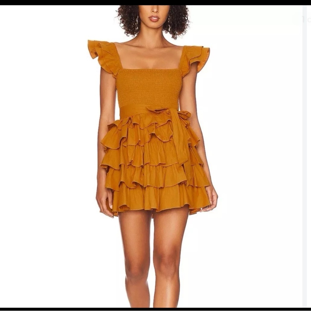Tularosa Carlotta Mustard Yellow Ruffle Mini Dress Size Large Preppy Party Chic